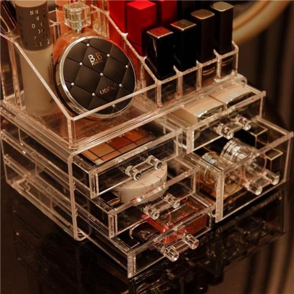 acrylic Makeup Organizer Skin Care Large Clear Cosmetic Display Cases Stackable - Picture 5 of 6